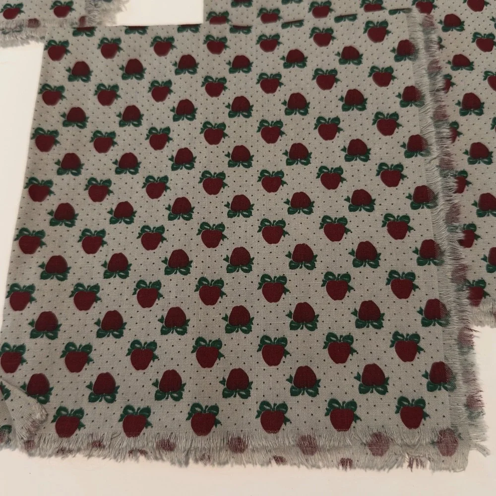 Vintage Style Gray Red Apple Print Frayed Edge Cloth Napkins Set of 6 Farmhouse
